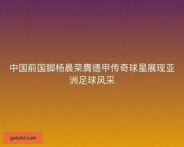 中国前国脚杨晨荣膺德甲传奇球星展现亚洲足球风采